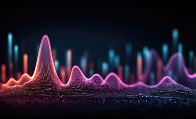 Abstract data visualization.  Colorful data waves and charts on dark background
