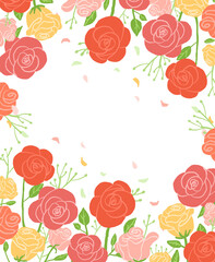 손그림 장미꽃이 만발한 일러스트 프레임 배경