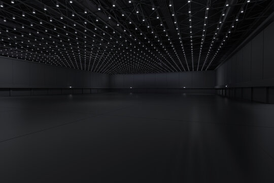 Empty hall exhibition centre.The backdrop for exhibition stands, booth,market,trade show.Conversation for activity,meeting.Arena for entertainment,event,sports.Indoor  for Factory,showroom.3d render.