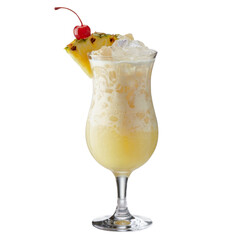 Sweet pineapple milkshake with a cherry and a creamy strawberry smoothie isolated on a white background