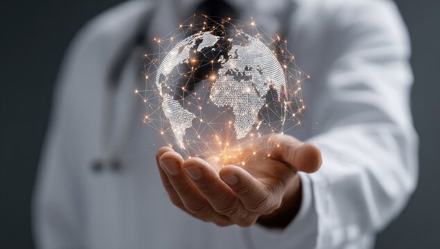 Doctor holds a glowing, networked globe