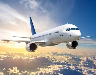 Obraz premium Airplane in flight above a sunset cloud layer