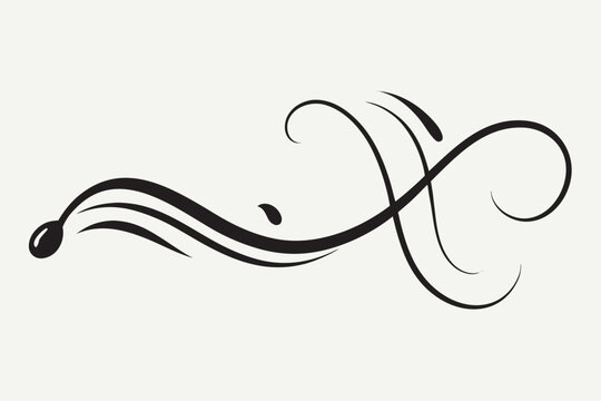 Elegant black flourish with swirling lines and decorative scrollwork creates a sophisticated accent for invitations, borders, and design projects