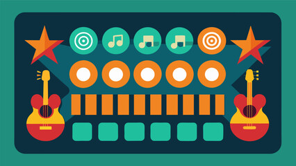 A punch card style loyalty card with each punch representing a different genre of music played at the bar from rock to jazz to electronic beats. Vector illustration