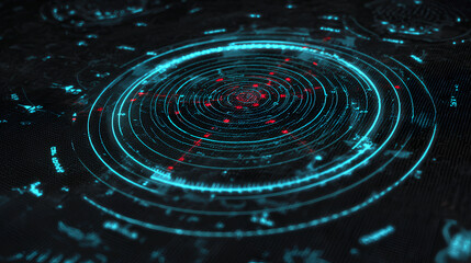 Futuristic radar screen with military target interface, advanced technology for search operations and scanning systems, featuring digital circles sonar elements. Stock Illustration
