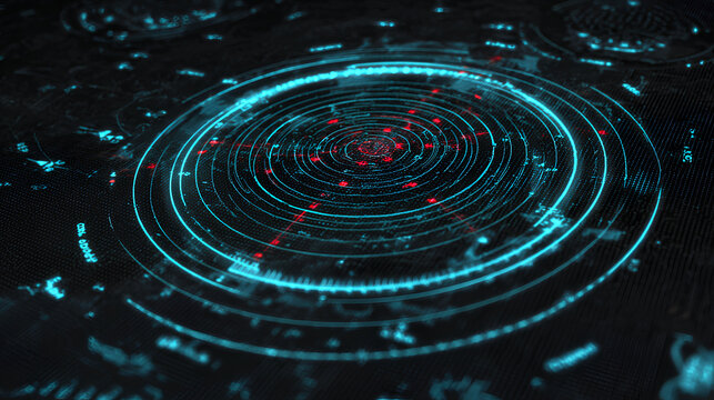 Futuristic radar screen with military target interface, advanced technology for search operations and scanning systems, featuring digital circles sonar elements. Stock Illustration
