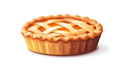 Delicious golden pie, isolated on white background. Perfect for food illustration or recipe design