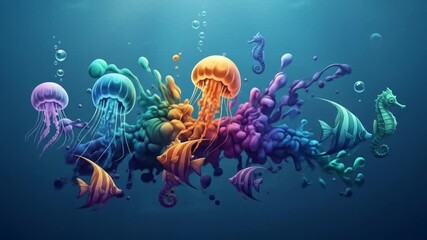 Colorful Marine Life Swimming Through Abstract Coral Reef Vibrant Underwater Scene - Powered by Adobe