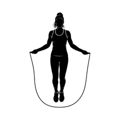 Silhouette of a woman jumping rope with arms outstretched and hair in a bun in a graphic depiction