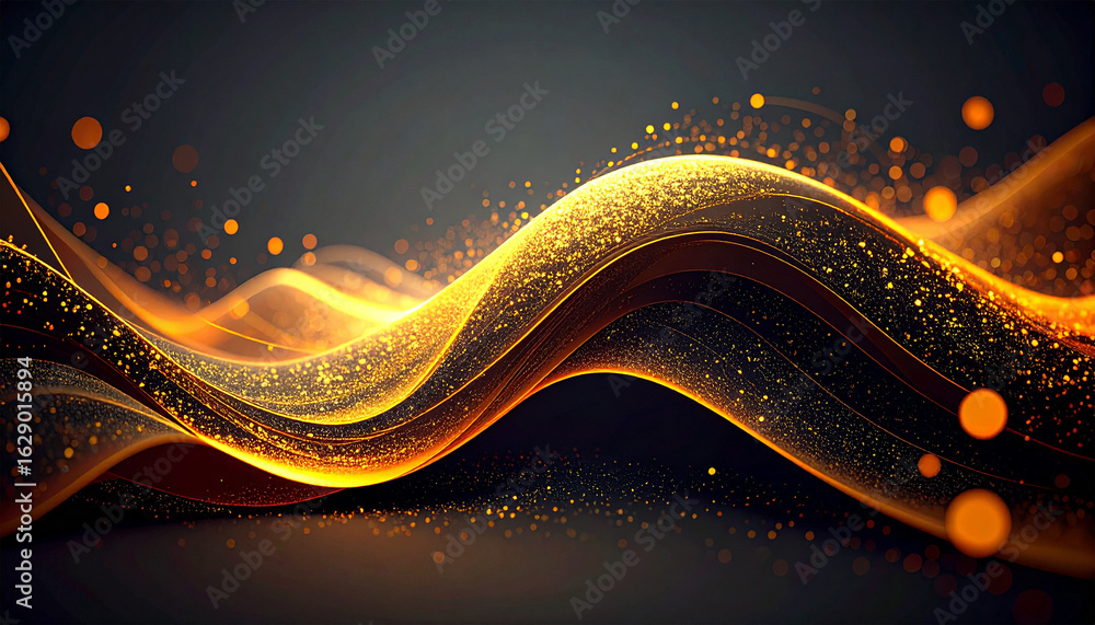 Poster golden wave of energy: an artistic display features a dynamic golden wave of energy, shimmering with