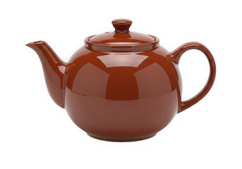 Classic brown ceramic teapot isolated on transparent background