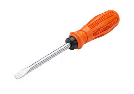 Orange handled flathead screwdriver isolated on transparent background