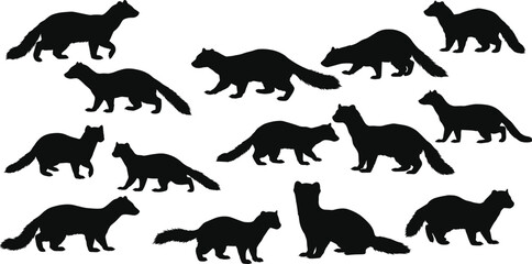 set of silhouettes of animals flat vector illustration