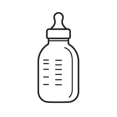 Line art illustration of a baby bottle with measurement markers