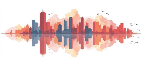 Fototapeta premium Cityscape Reflection Watercolor