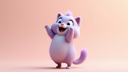 Fototapeta premium A Cute and Cheerful Purple Cat with Outstretched Arms on a Peach Background Looking Very Happy