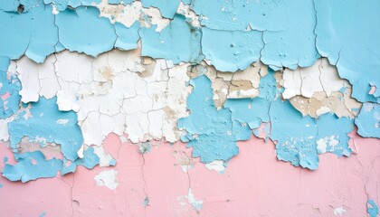 Obraz premium Weathered Beauty: A textured wall adorned with faded, peeling paint, revealing layers of color and character, capturing a sense of history, age, and subtle decay. 
