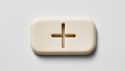 Cream-colored button with plus sign