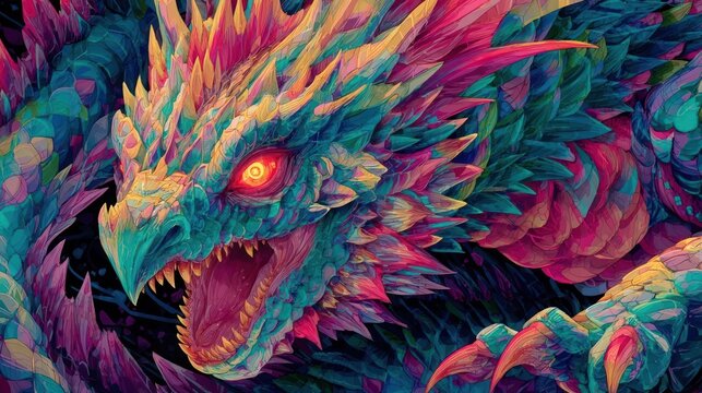 Dragon Roaring with Vibrant Colors and Sharp Claws, Mystic Creature Artwork