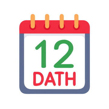 Stylized calendar icon showing the number twelve and the word dath isolated on transparent background