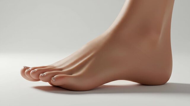 Closeup studio shot of a human foot isolated on white background, showcasing the intricate details of the toes, arch, and skin, highlighting the importance of foot health and care