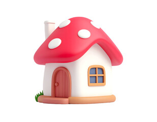 3D Mushroom House Illustration
