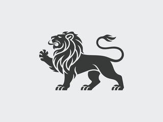 Black Silhouette Lion Emblem on Light Gray Background logo symbol.eps