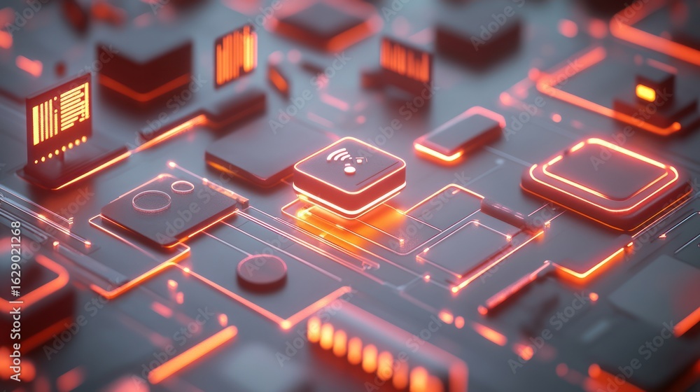 Poster abstract futuristic circuit board with glowing elements. possible use stock photo