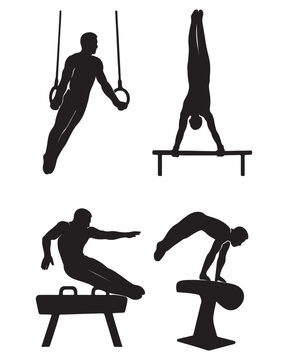 Gymnast Silhouette Set: Rings, Parallel Bars, Pommel Horse; Strength, Power, Athleticism