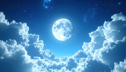Obraz premium Full moon, night sky, clouds