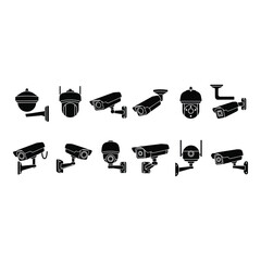 Art of collection of various security and surveillance cameras, including dome and bullet types, for monitoring and protection