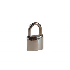 Naklejka premium A metallic padlock, symbolizing security and protection. Isolated on a white background, it highlights the concept of safety in both personal and professional environments.