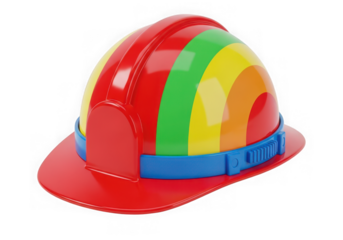 Colorful rainbow hard hat for construction safety and fun isolated on transparent background