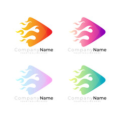 Play logo and flame design combination, speed icons