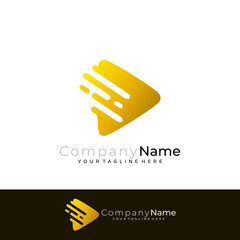 Play logo and swoosh design delivery express, gold color