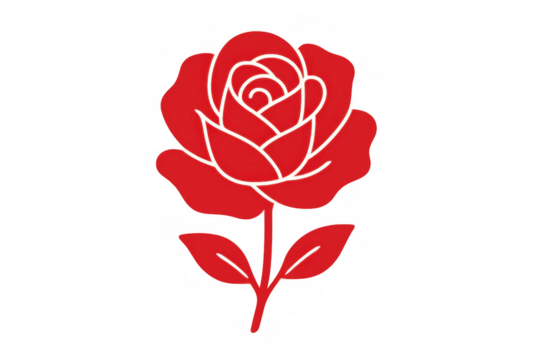 Red rose with white outline blooming on transparent background, ideal for adding a touch of elegance to various design projects