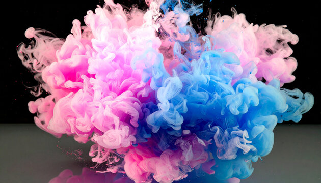 Explosive Color Symphony: A vibrant, abstract display of swirling clouds of pink and blue ink, creating a captivating visual feast that blends artistry and the beauty of color.