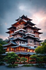 Majestic Asian temple at twilight