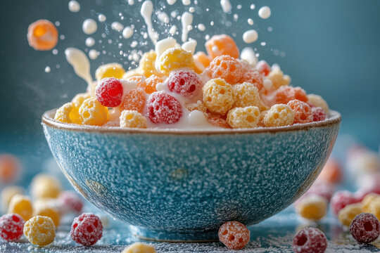 Bowl of cereal with sugar and spoon - Powered by Adobe