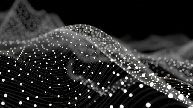 Abstract Particle Landscape flowing and waving in black bac