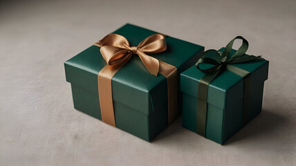 Obraz premium 3D Render a green gift box with a gold ribbon black background,