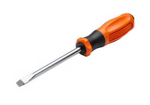 Flathead screwdriver with orange handle isolated on transparent background