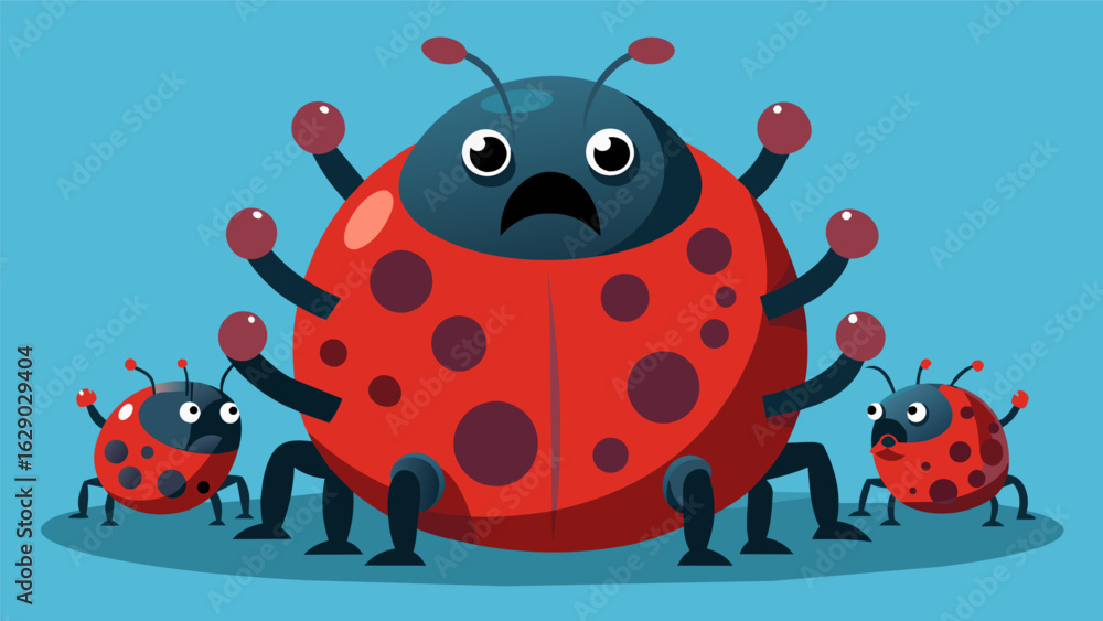 Aufkleber a clay sculpture of a ladybug enlarged and exaggerated with multiple heads and limbs creating a sens