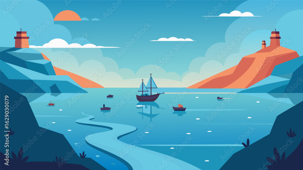 Poster a calm bay with ships in the distance symbolizing the patients determination and resilience in navig