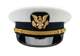 Us navy officer dress white hat with emblem isolated on transparent background