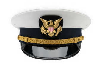 Us navy officer dress white hat with emblem isolated on transparent background
