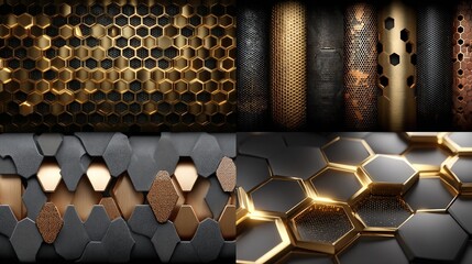 Gold and dark hexagon textures in a 2x2 grid
