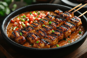 A pan of chicken with a side of vegetables.