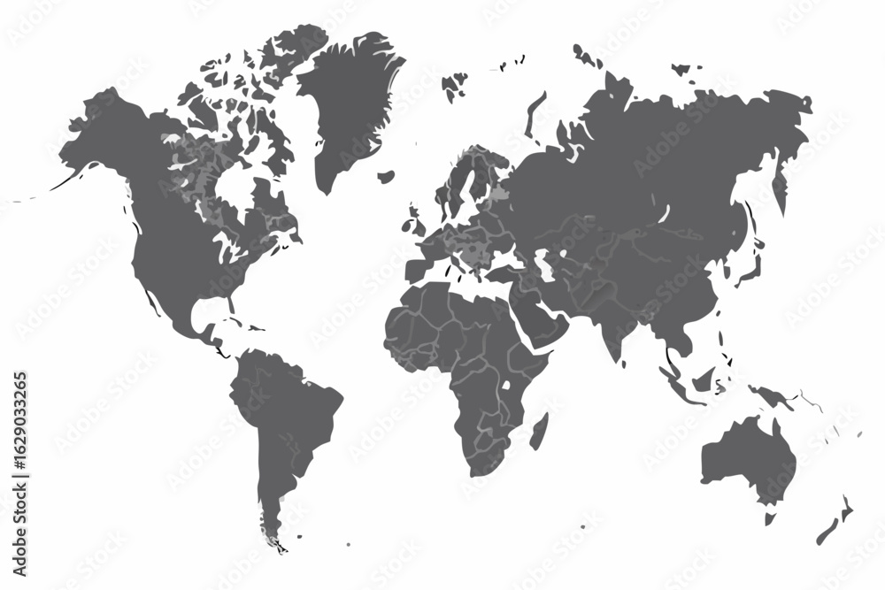 Poster vector world map illustration showing continents and country borders in gray on a white background v