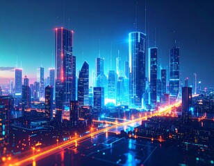 Fototapeta premium Futuristic cityscape at night